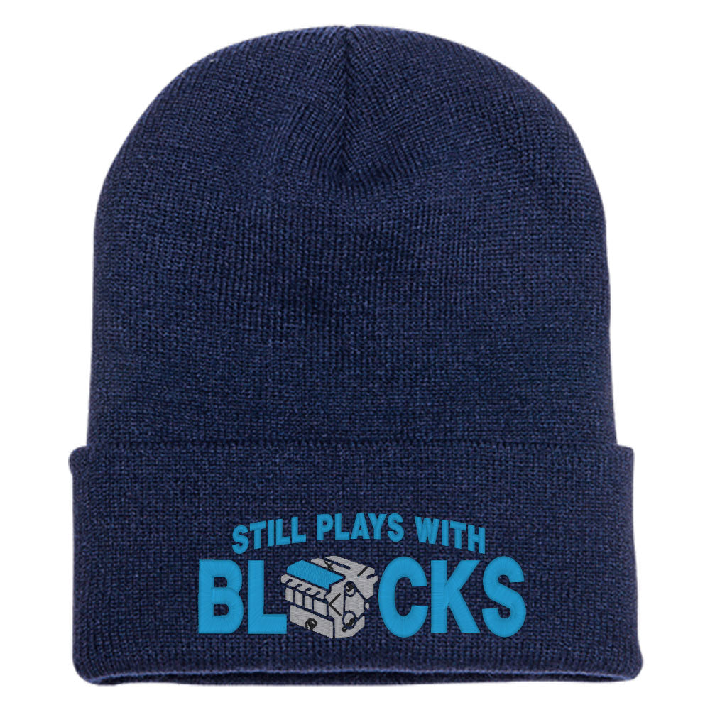 Still Plays With Blocks Funny Mechanic Knit Beanie