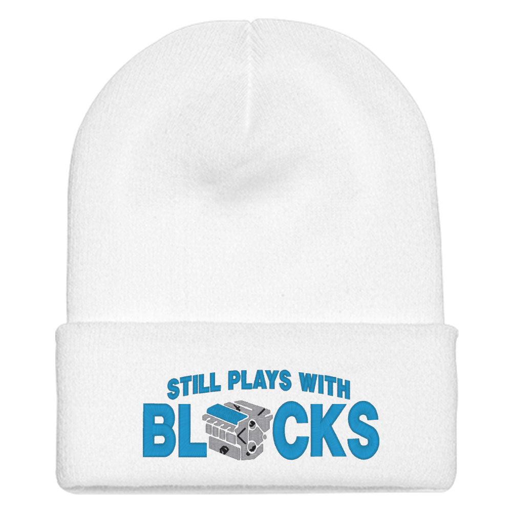 Still Plays With Blocks Funny Mechanic Knit Beanie