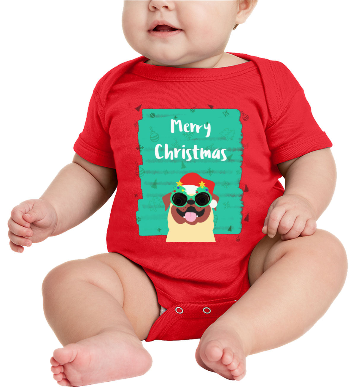 Merry Christmas Pug Christmas Baby Onesie