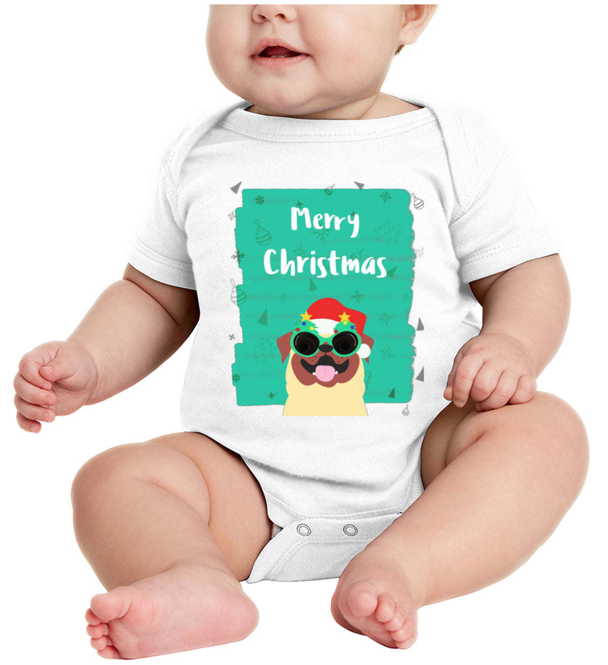 Merry Christmas Pug Christmas Baby Onesie