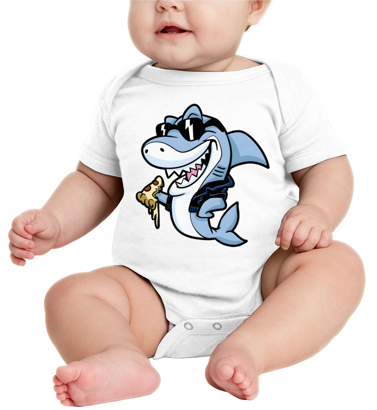 Cool Shark Eating Pizza Baby Onesie