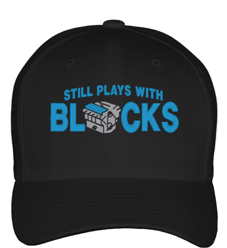 Still Plays With Blocks Funny Mechanic Fitted Baseball Cap