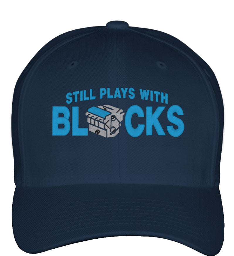 Still Plays With Blocks Funny Mechanic Fitted Baseball Cap