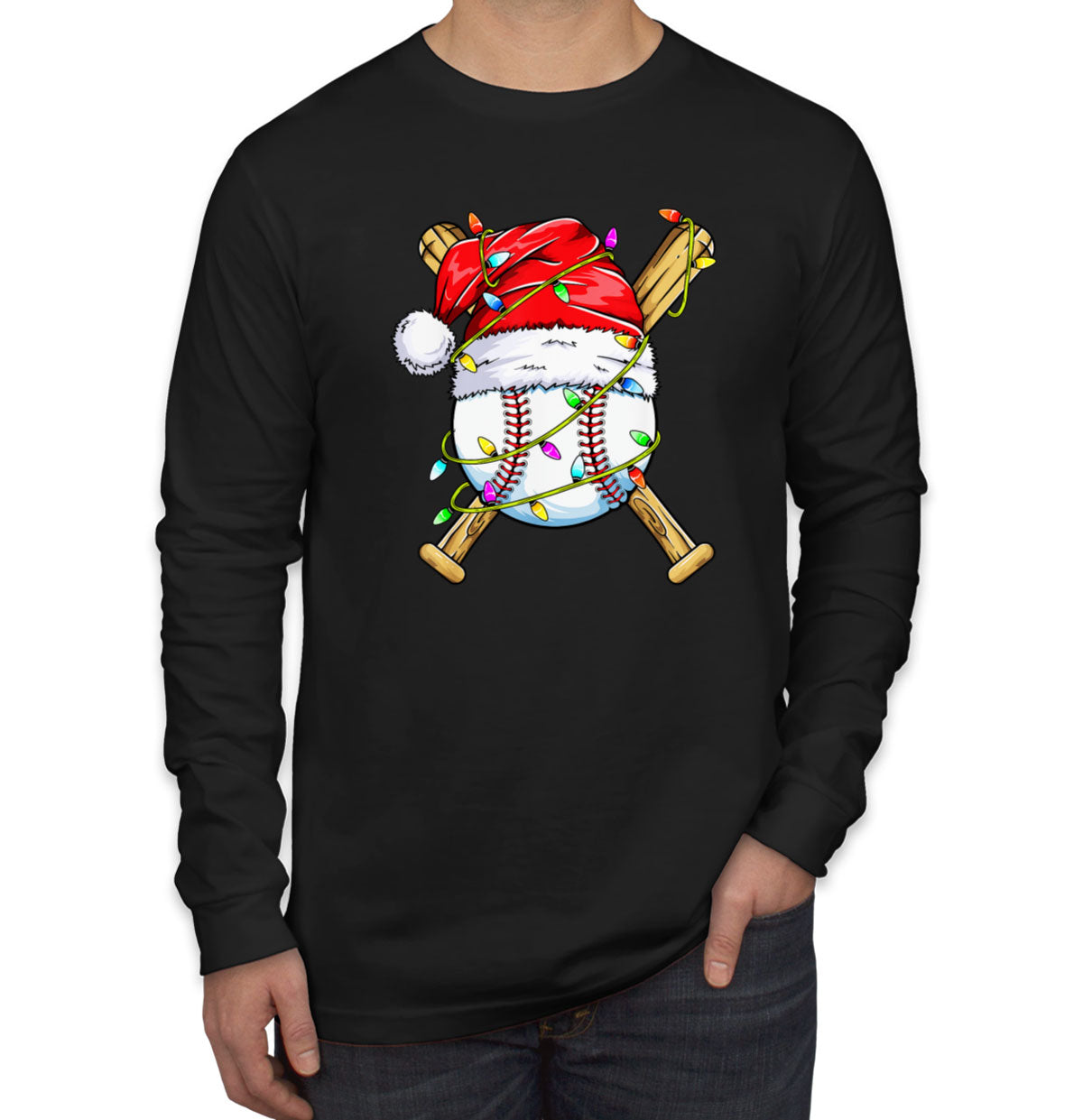 Baseball With Santa Hat Christmas Men's Long Sleeve Shirt