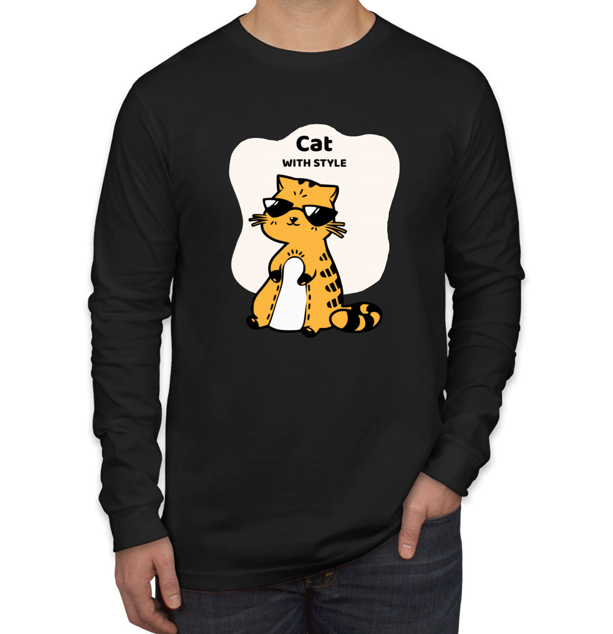 Cat With Style Men's Long Sleeve Shirt