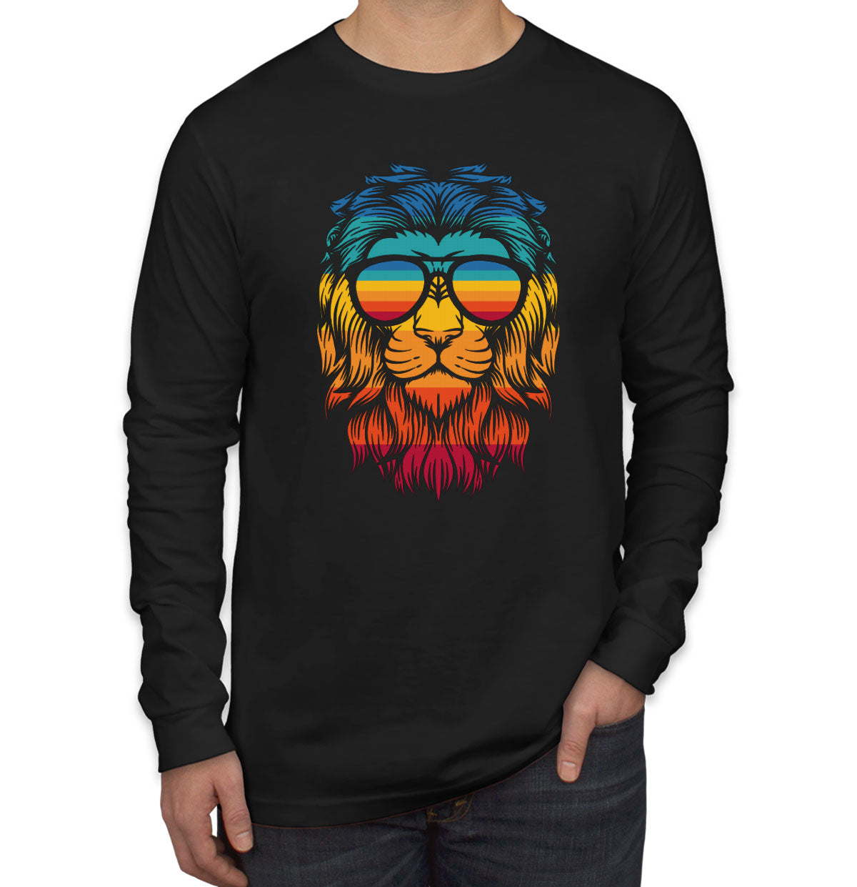 Retro Lion Head Men's Long Sleeve Shirt