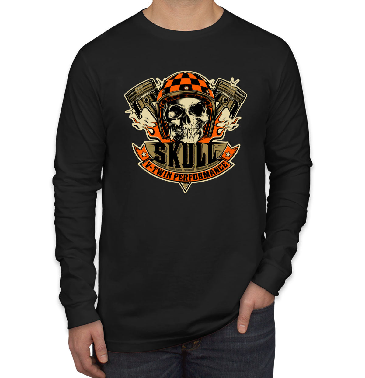 V-Twin Performance Skull Motorcycle Long Sleeve Shirt