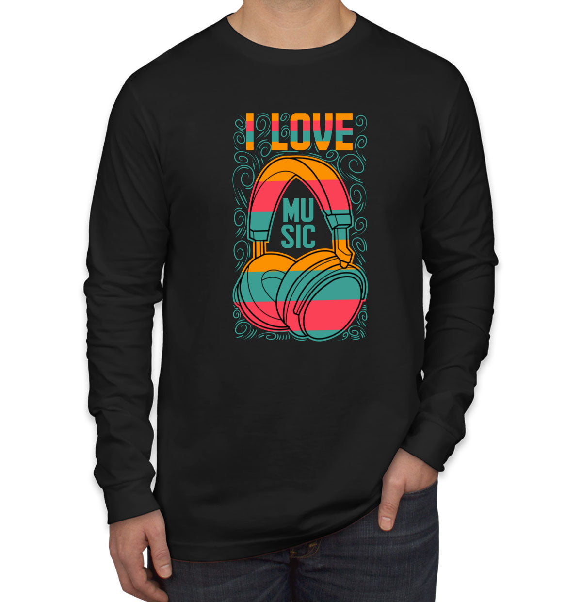 I Love Music Retro Headphone Long Sleeve Shirt