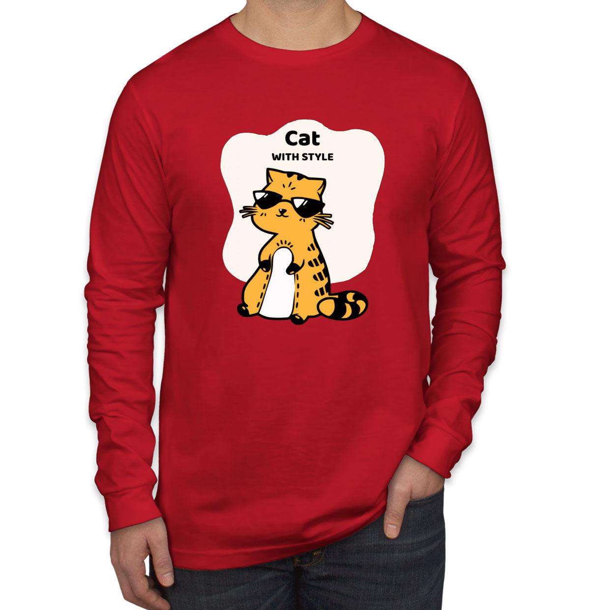 Cat With Style Men's Long Sleeve Shirt