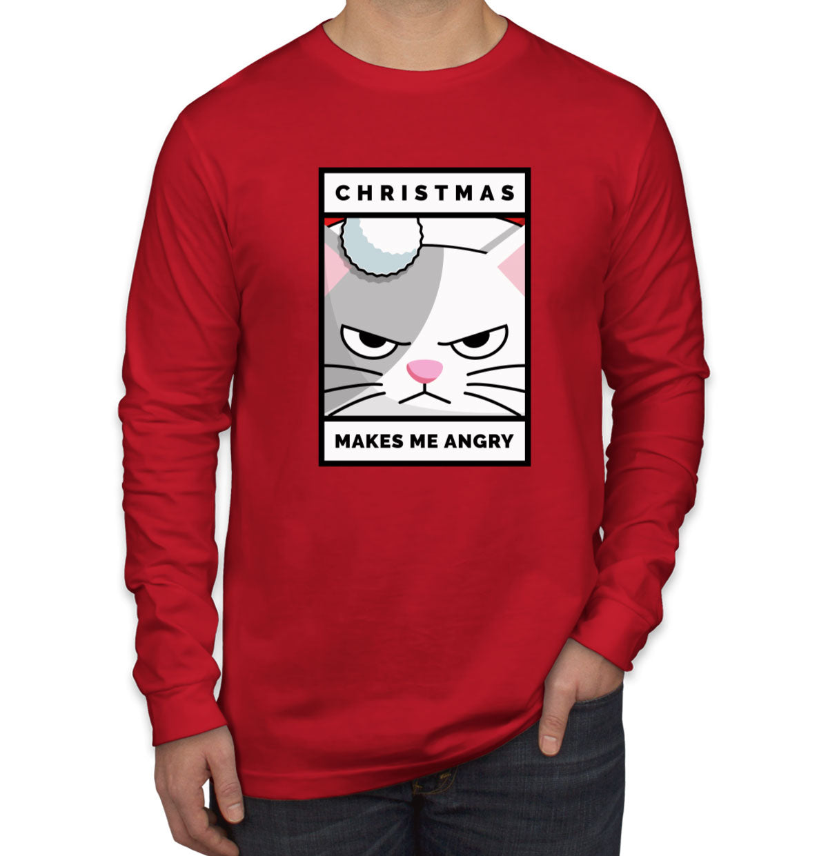 Christmas Makes Me Angry Cat Christmas Men's Long Sleeve Shirt