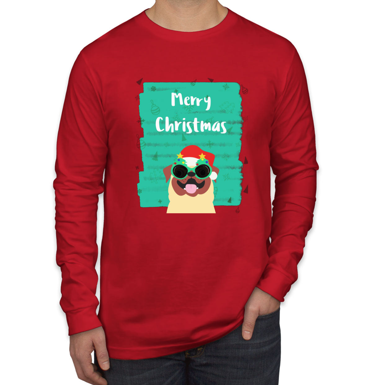 Merry Christmas Pug Christmas Men's Long Sleeve Shirt