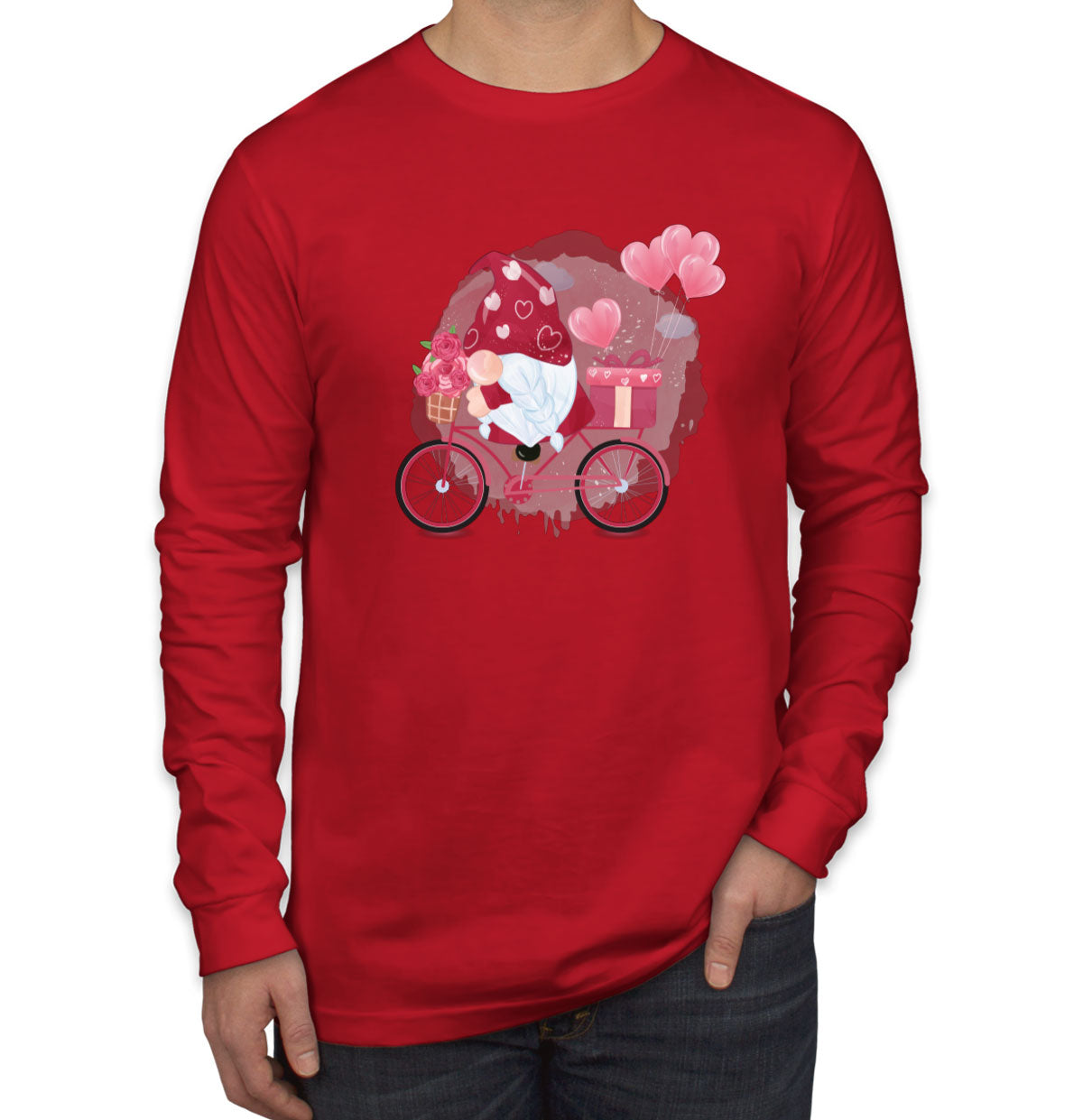 Romantic Gnome Valentine's Day Men's Long Sleeve Shirt