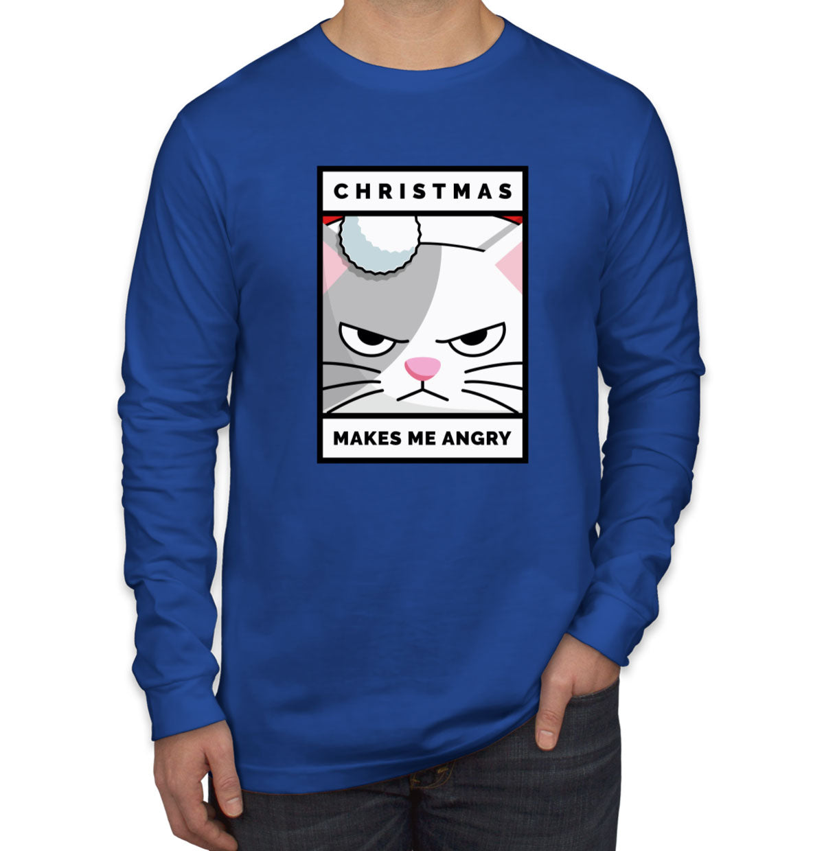 Christmas Makes Me Angry Cat Christmas Men's Long Sleeve Shirt