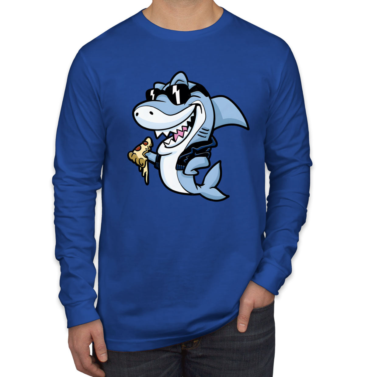 Cool Shark Eating Pizza Long Sleeve Shirt