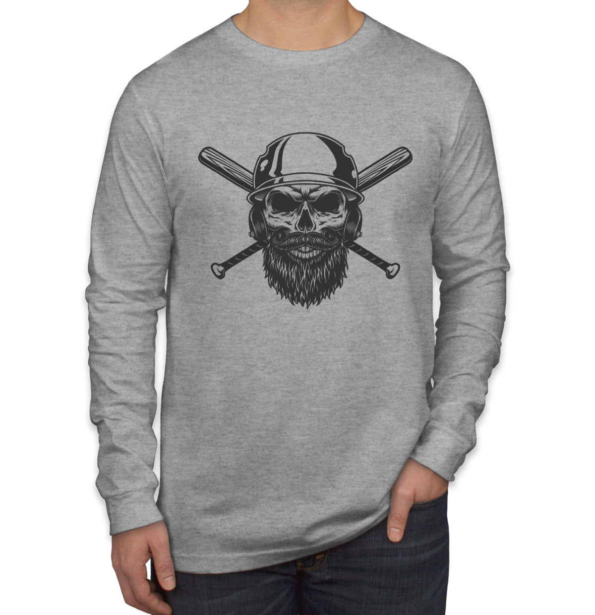 Skull in Baseball Helmet Men's Long Sleeve Shirt