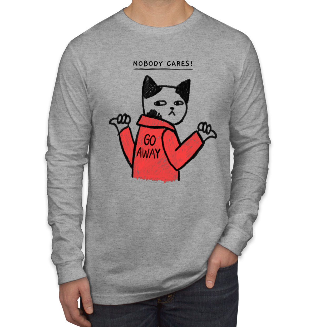 Nobody Cares! Go Away Funny Cat Men's Long Sleeve Shirt