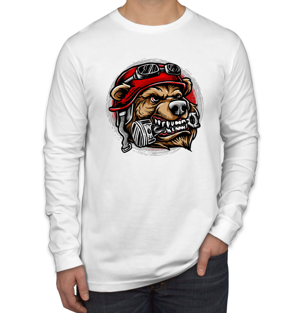 Biker Bear With Helmet Men's Long Sleeve Shirt