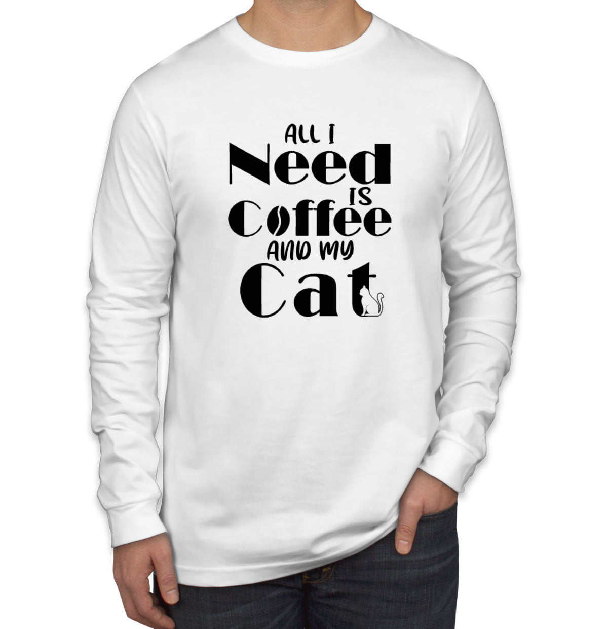 All I Need Is Coffee And My Cat Men's Long Sleeve Shirt