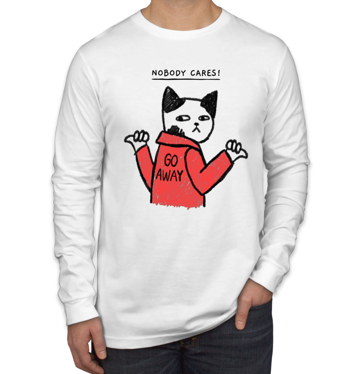 Nobody Cares! Go Away Funny Cat Men's Long Sleeve Shirt