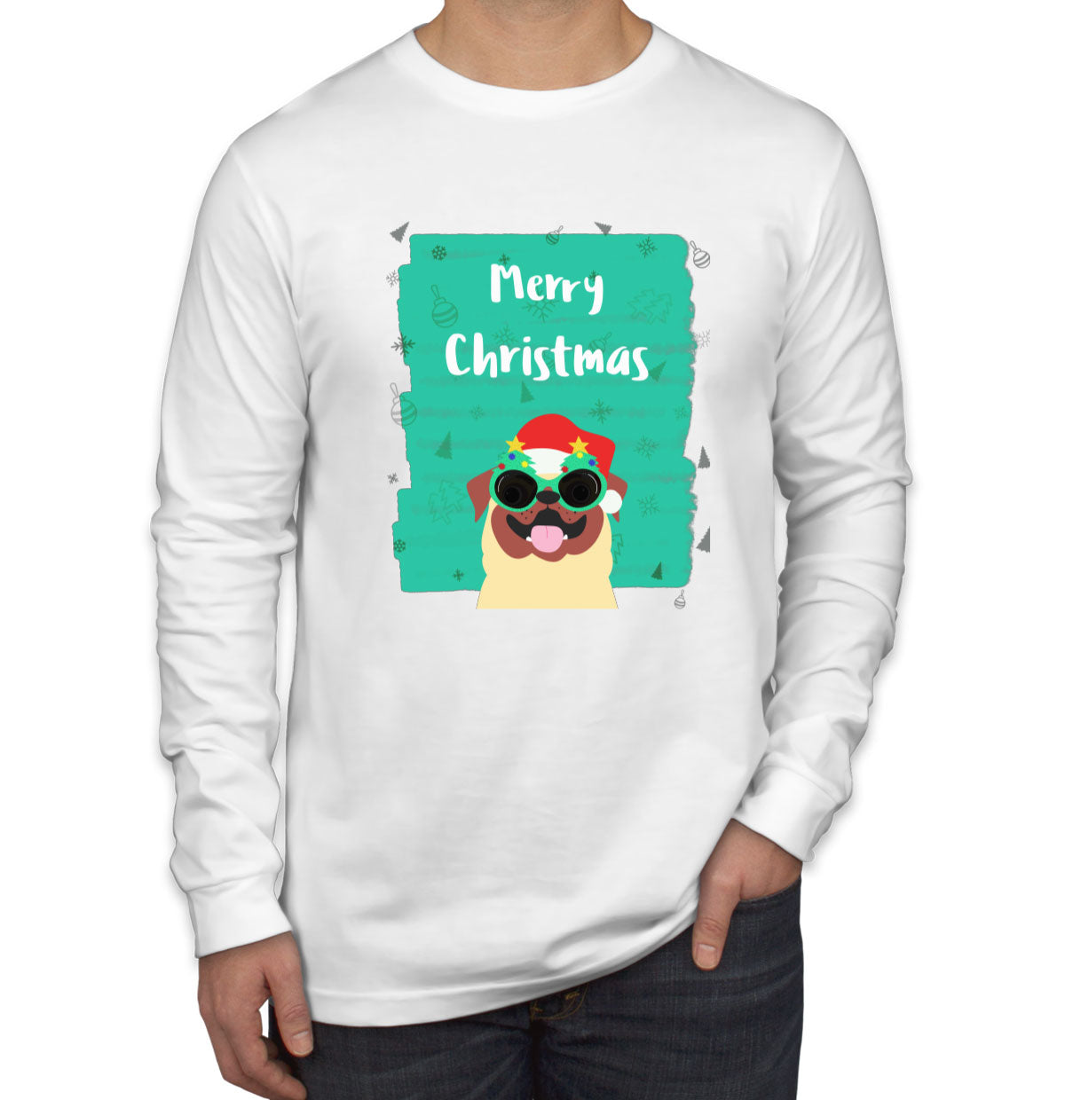 Merry Christmas Pug Christmas Men's Long Sleeve Shirt