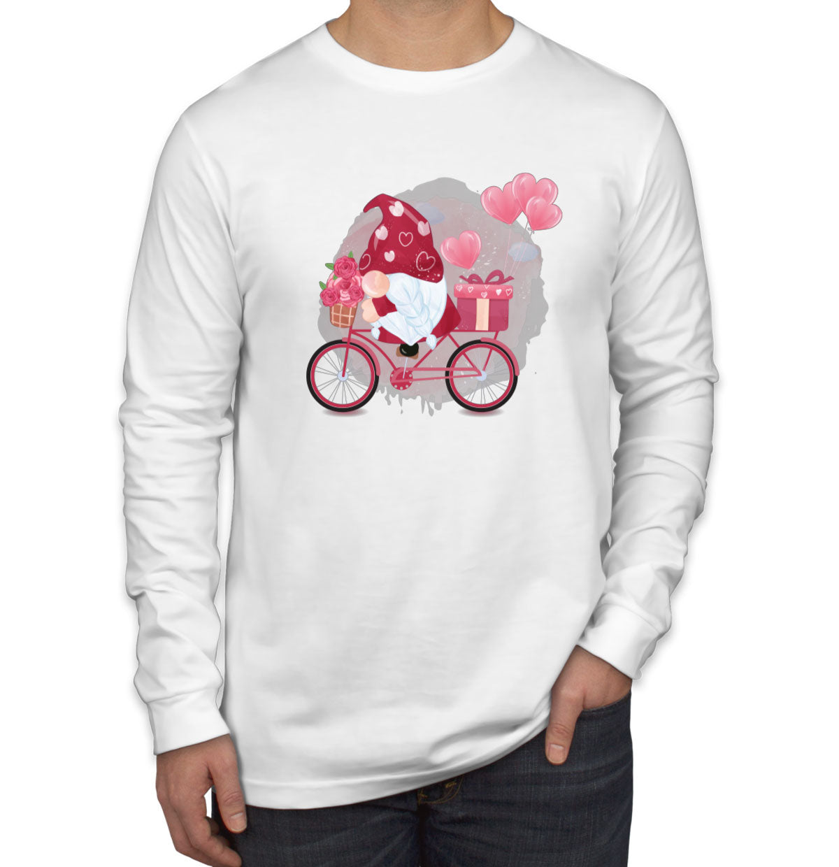 Romantic Gnome Valentine's Day Men's Long Sleeve Shirt