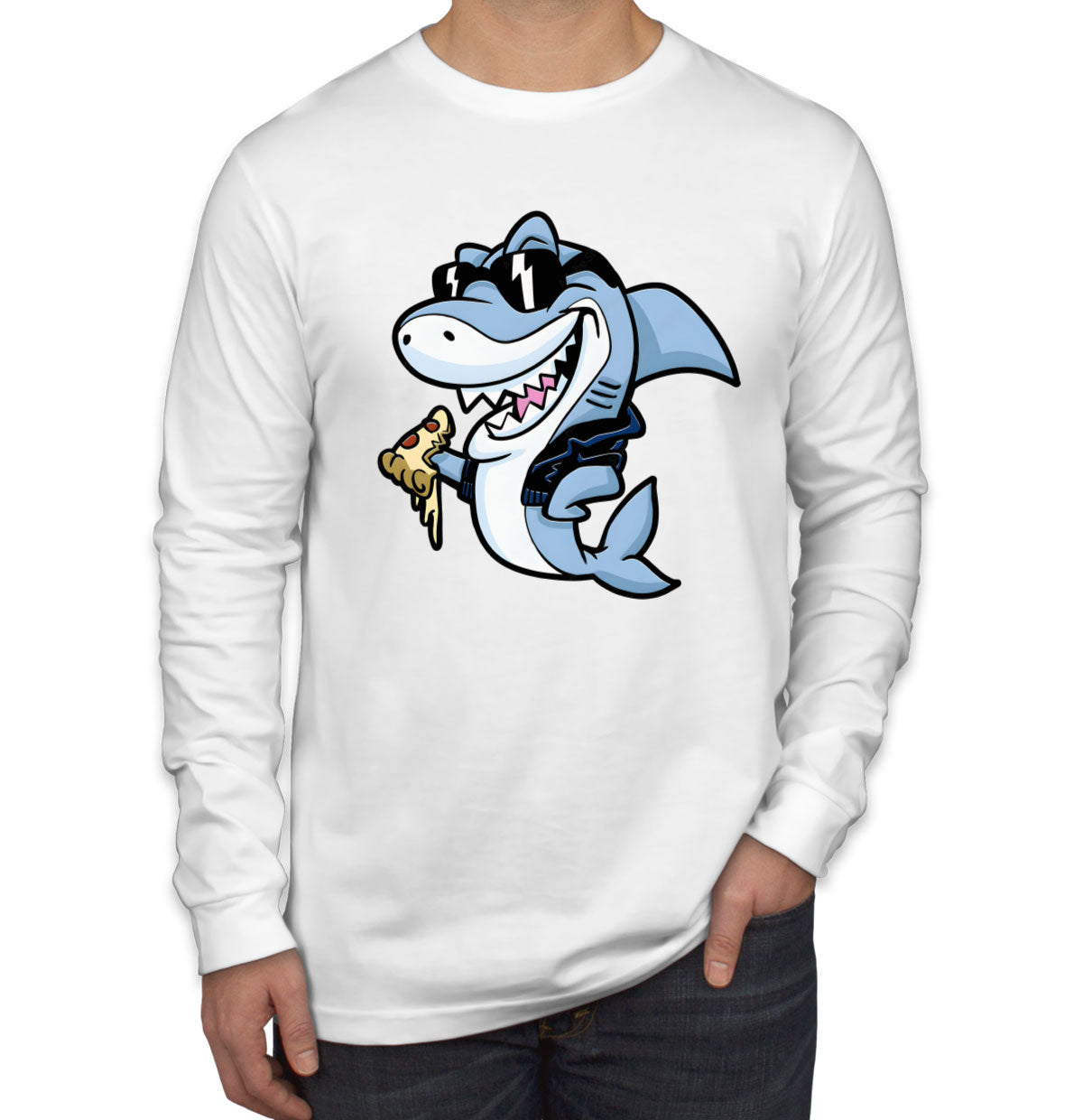 Cool Shark Eating Pizza Long Sleeve Shirt