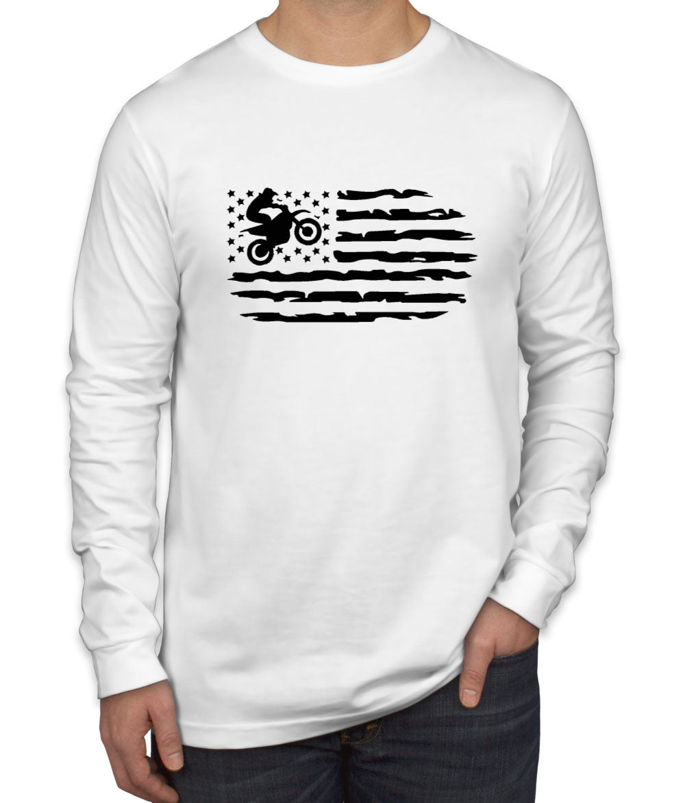 Dirt Bike American Flag Men's Long Sleeve Shirt