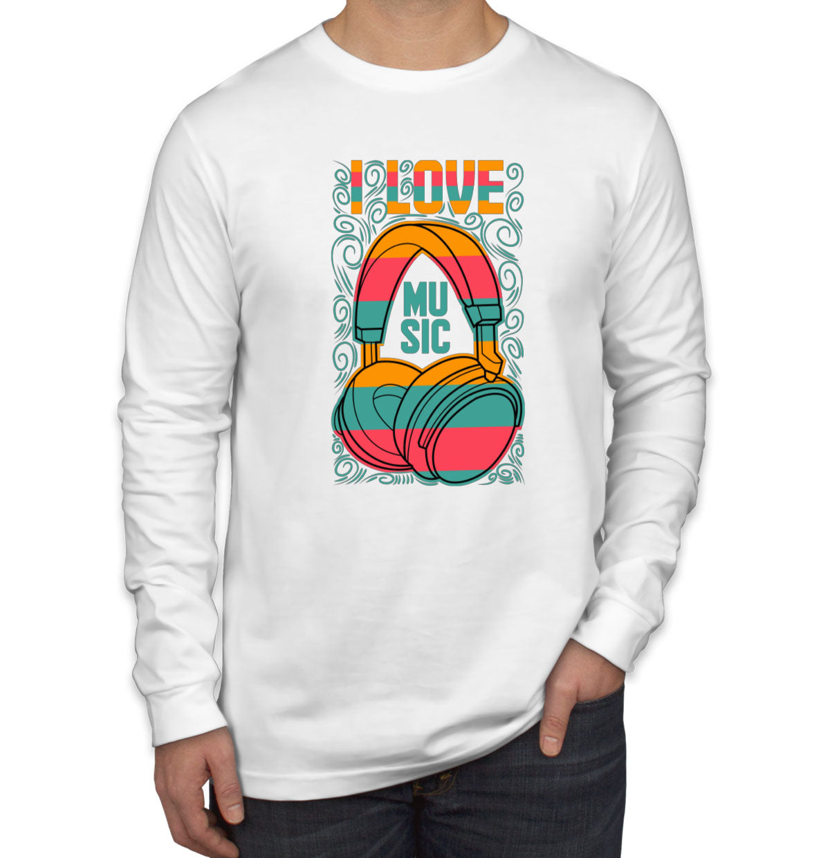 I Love Music Retro Headphone Long Sleeve Shirt