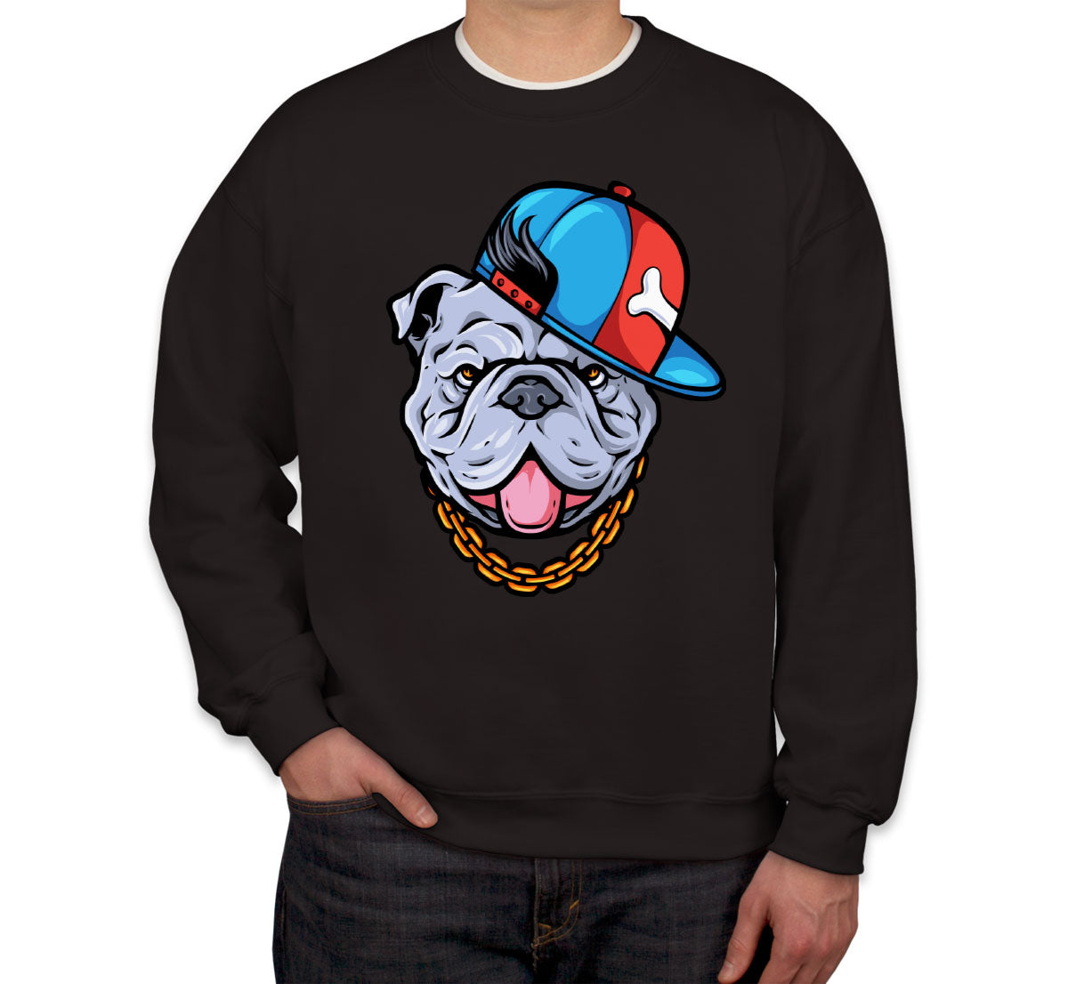 Bulldog Cartoon Wearing Gold Chain Unisex Sweatshirt