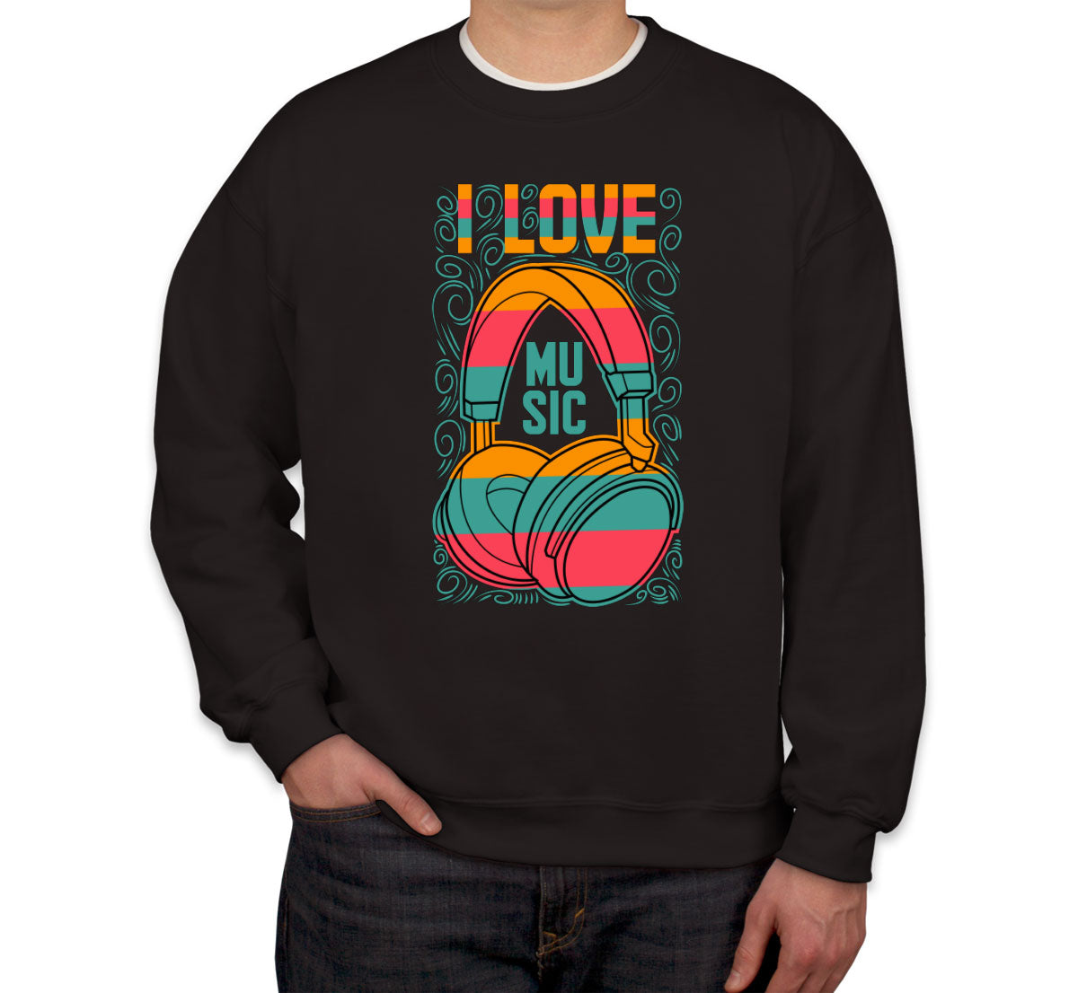 I Love Music Retro Headphone Unisex Sweatshirt