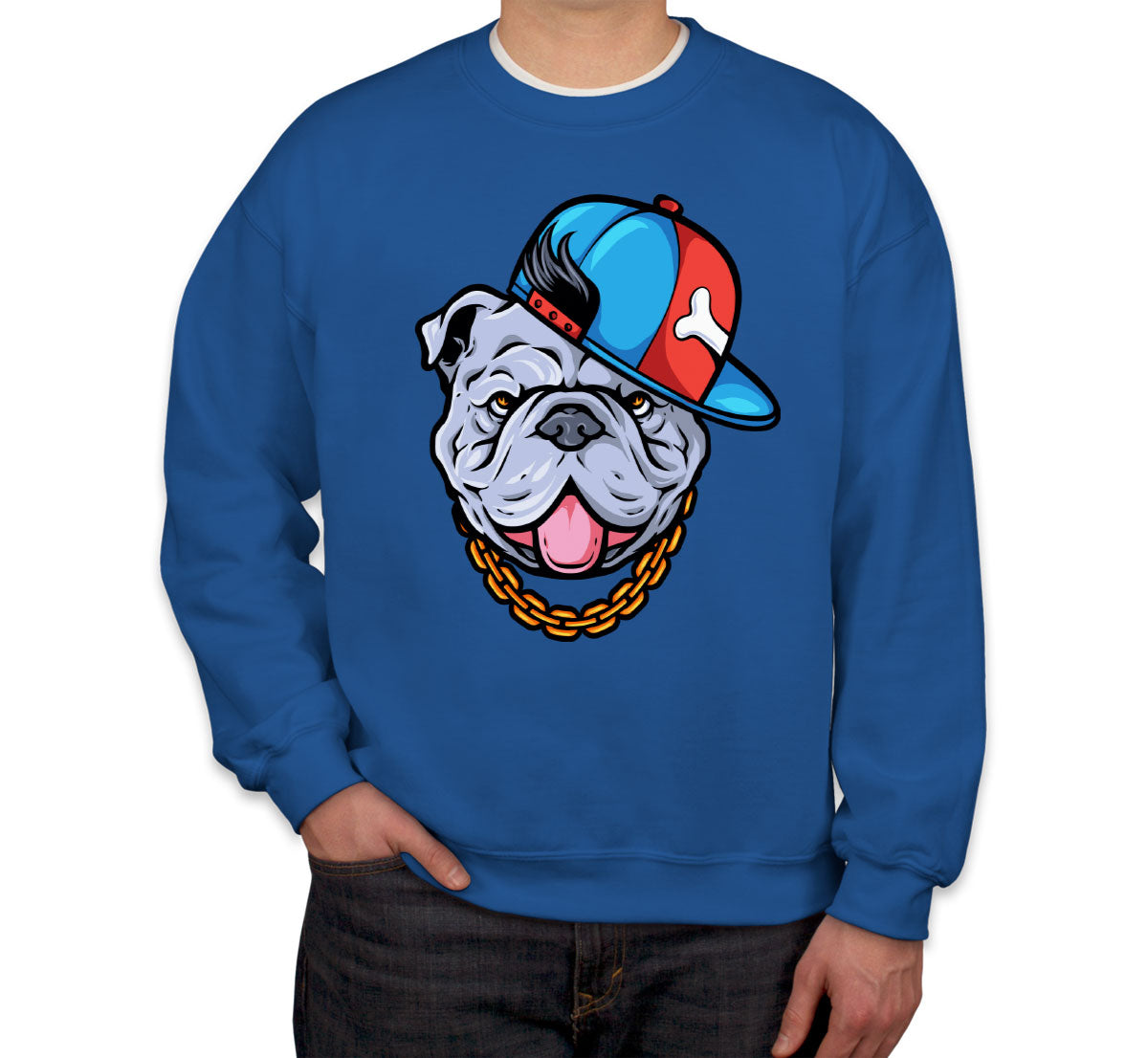 Bulldog Cartoon Wearing Gold Chain Unisex Sweatshirt