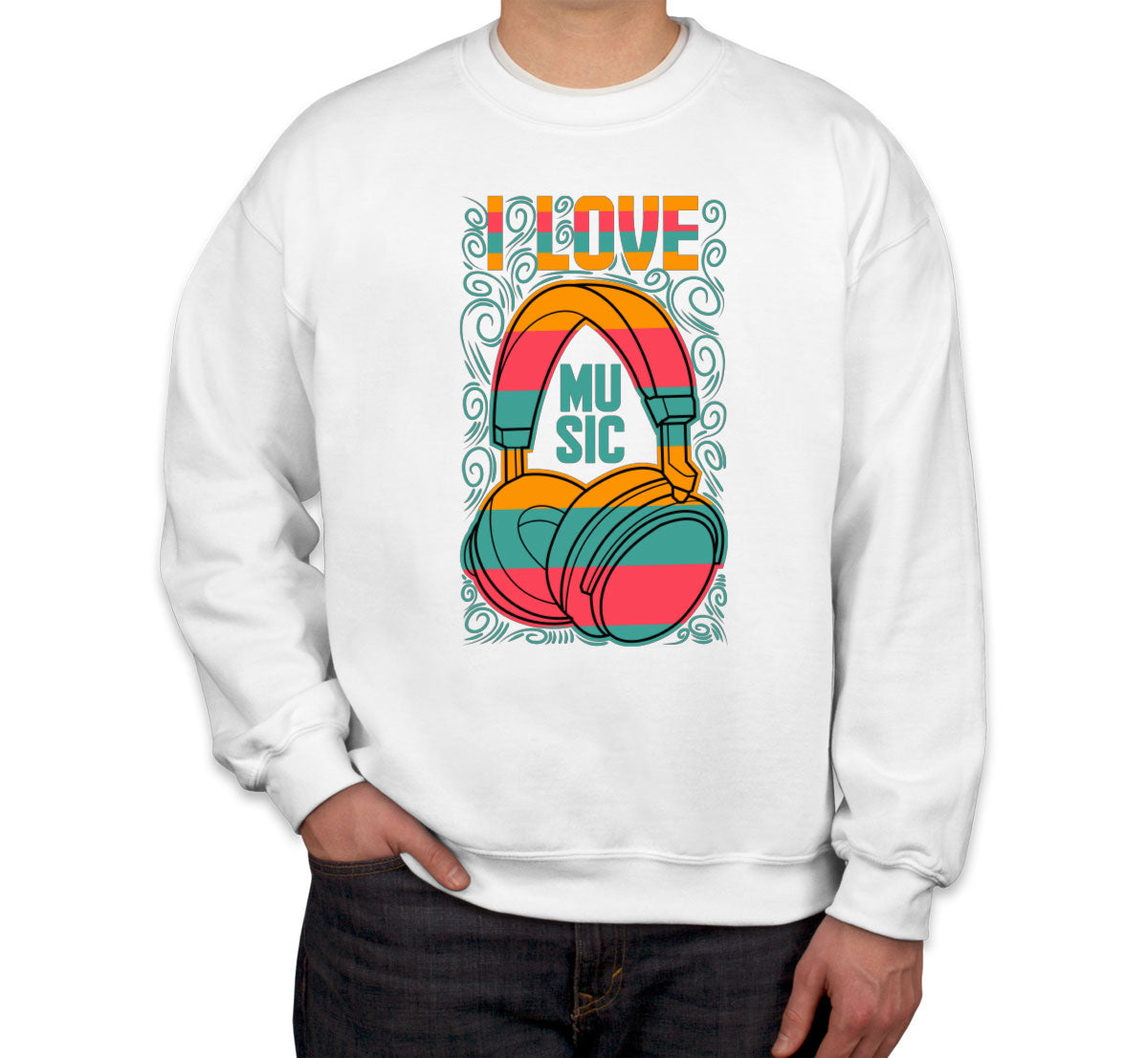 I Love Music Retro Headphone Unisex Sweatshirt