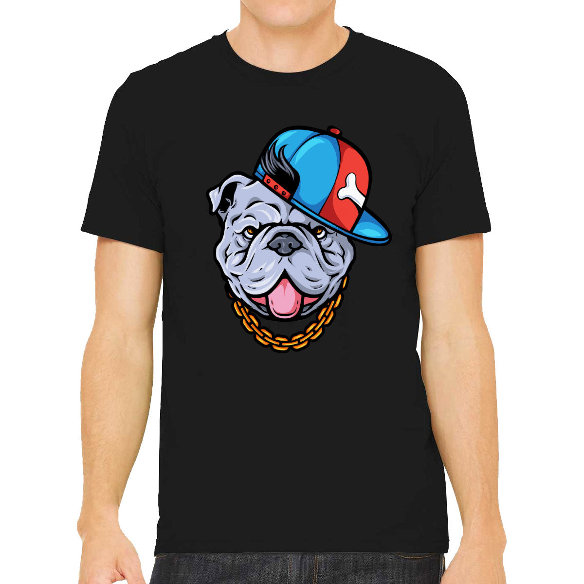 Bulldog Cartoon Wearing Gold Chain Men's T-shirt