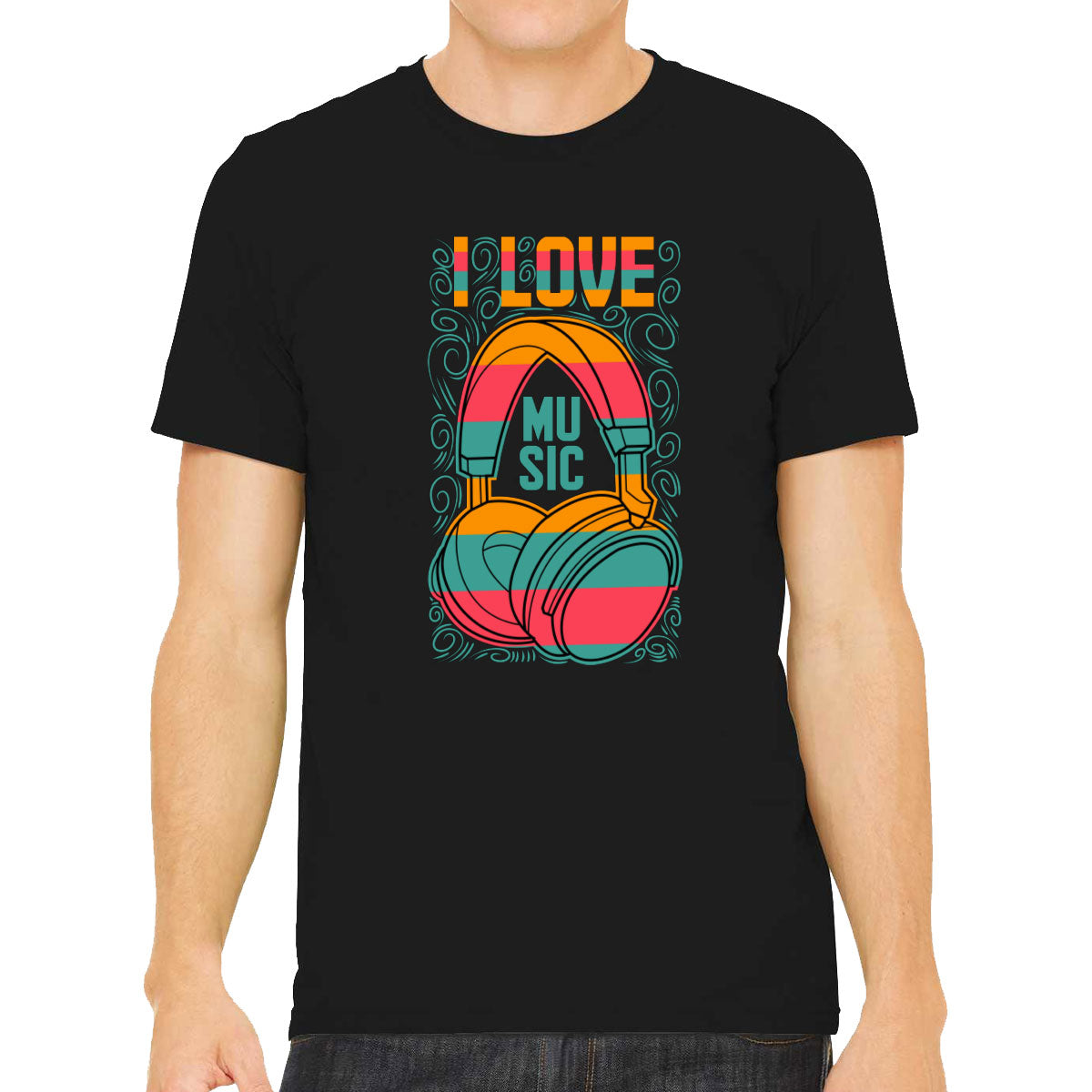 I Love Music Retro Headphone Men's T-shirt