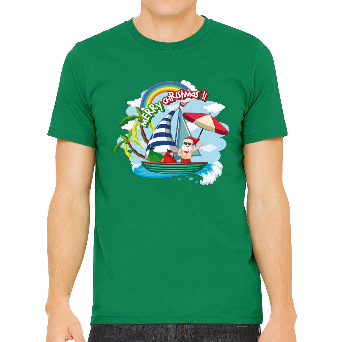 Santa Claus On The Boat In Summer Men's T-shirt