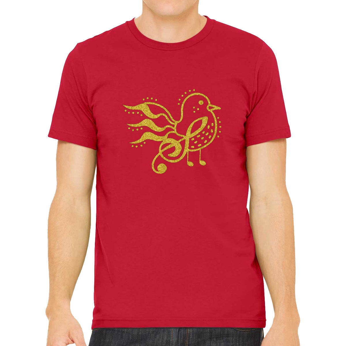 Bird Music Notes Gold Glitter Print Men's T-shirt