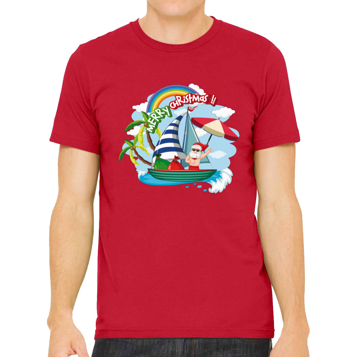 Santa Claus On The Boat In Summer Men's T-shirt