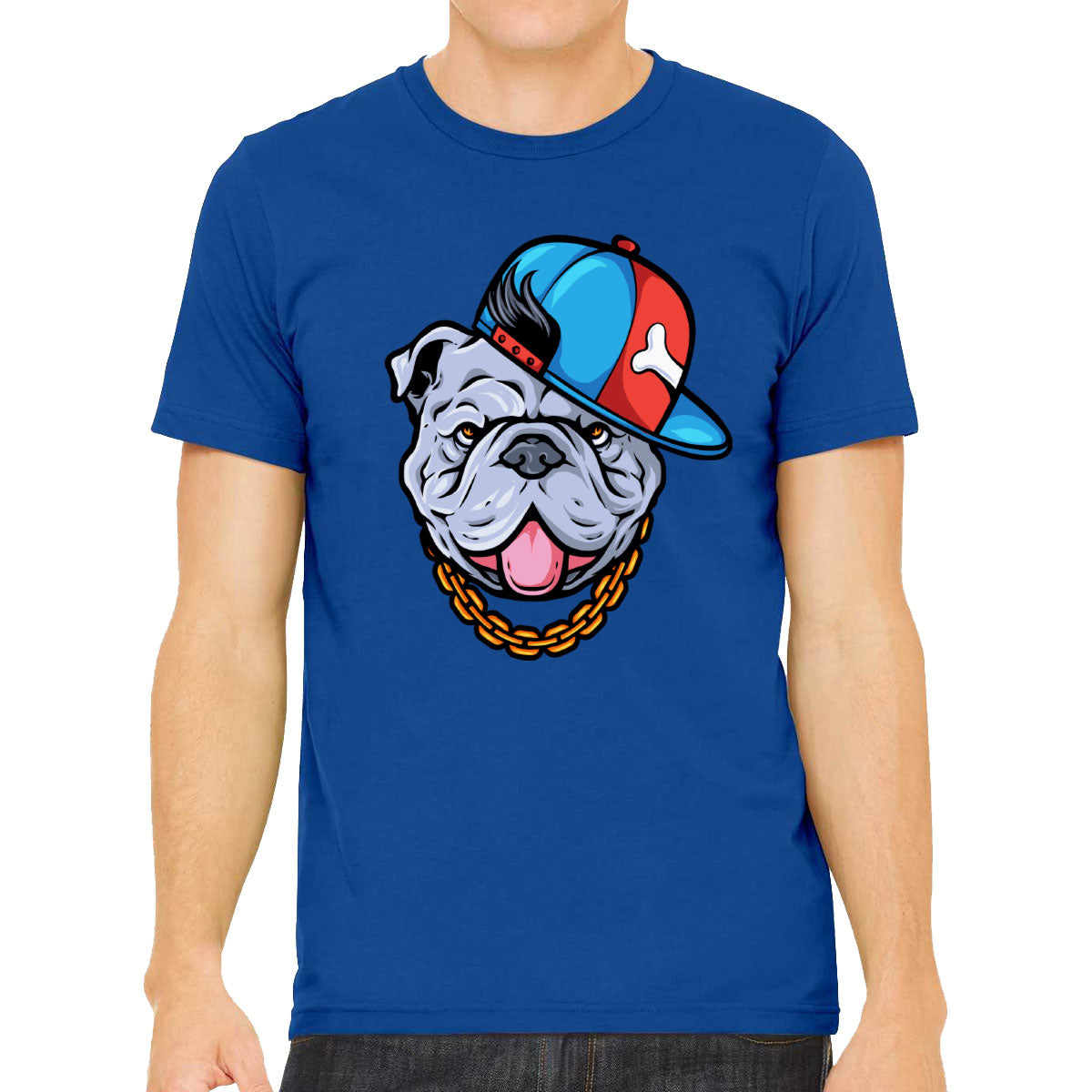 Bulldog Cartoon Wearing Gold Chain Men's T-shirt