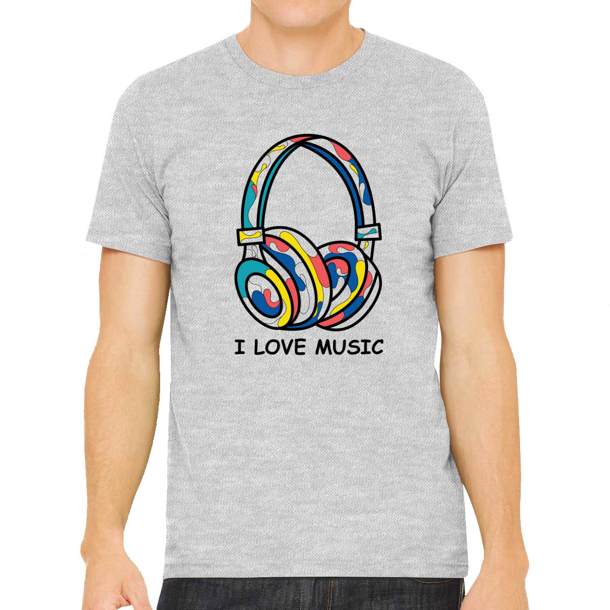 I Love Music Colorful Headphone Men's T-shirt