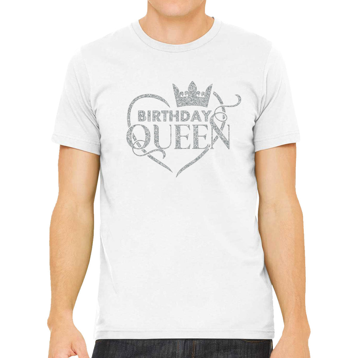 Birthday Queen Silver Glitter Print Men's T-shirt