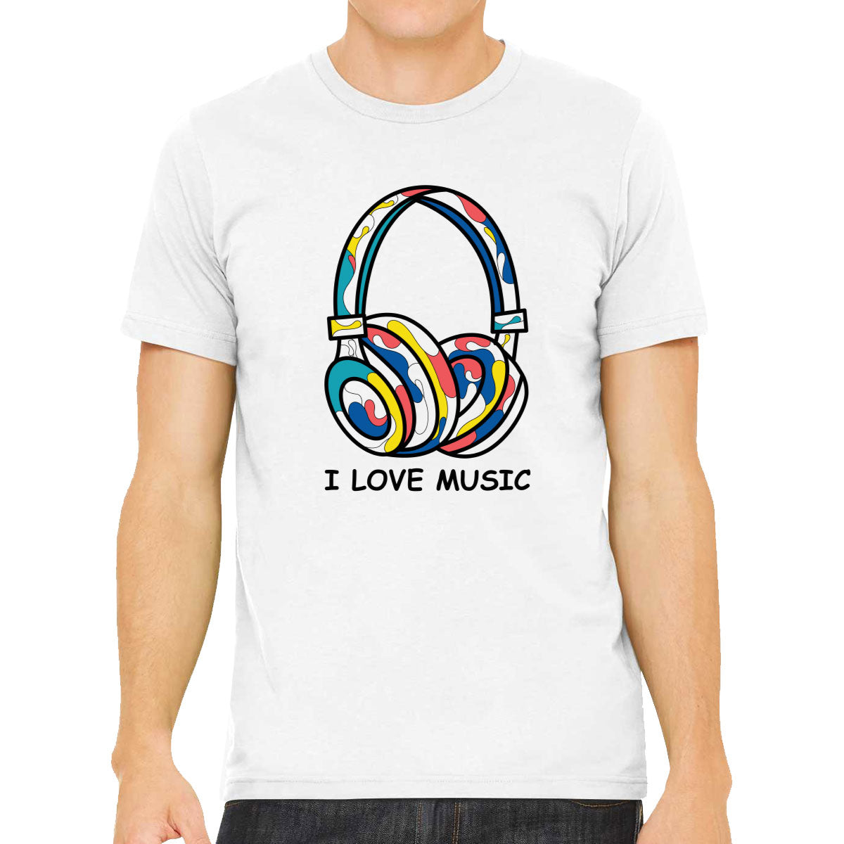 I Love Music Colorful Headphone Men's T-shirt