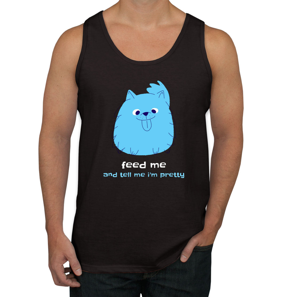 Feed Me And Tell Me I'm Pretty Blue Furry Dog Men's Tank Top