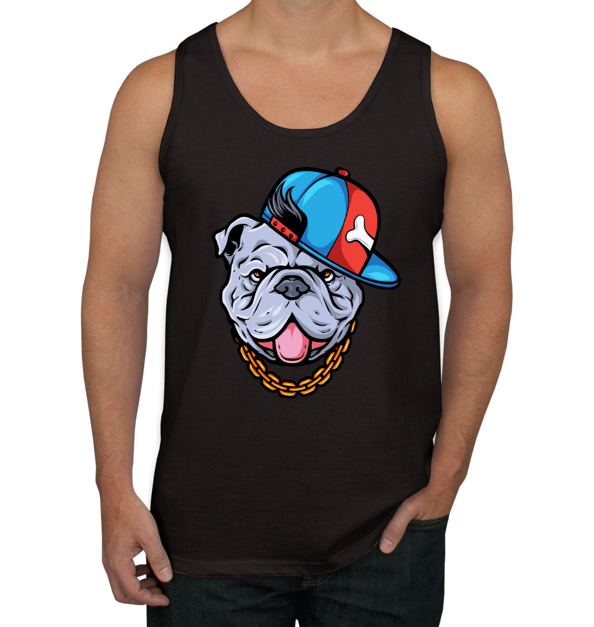 Bulldog Cartoon Wearing Gold Chain Men's Tank Top