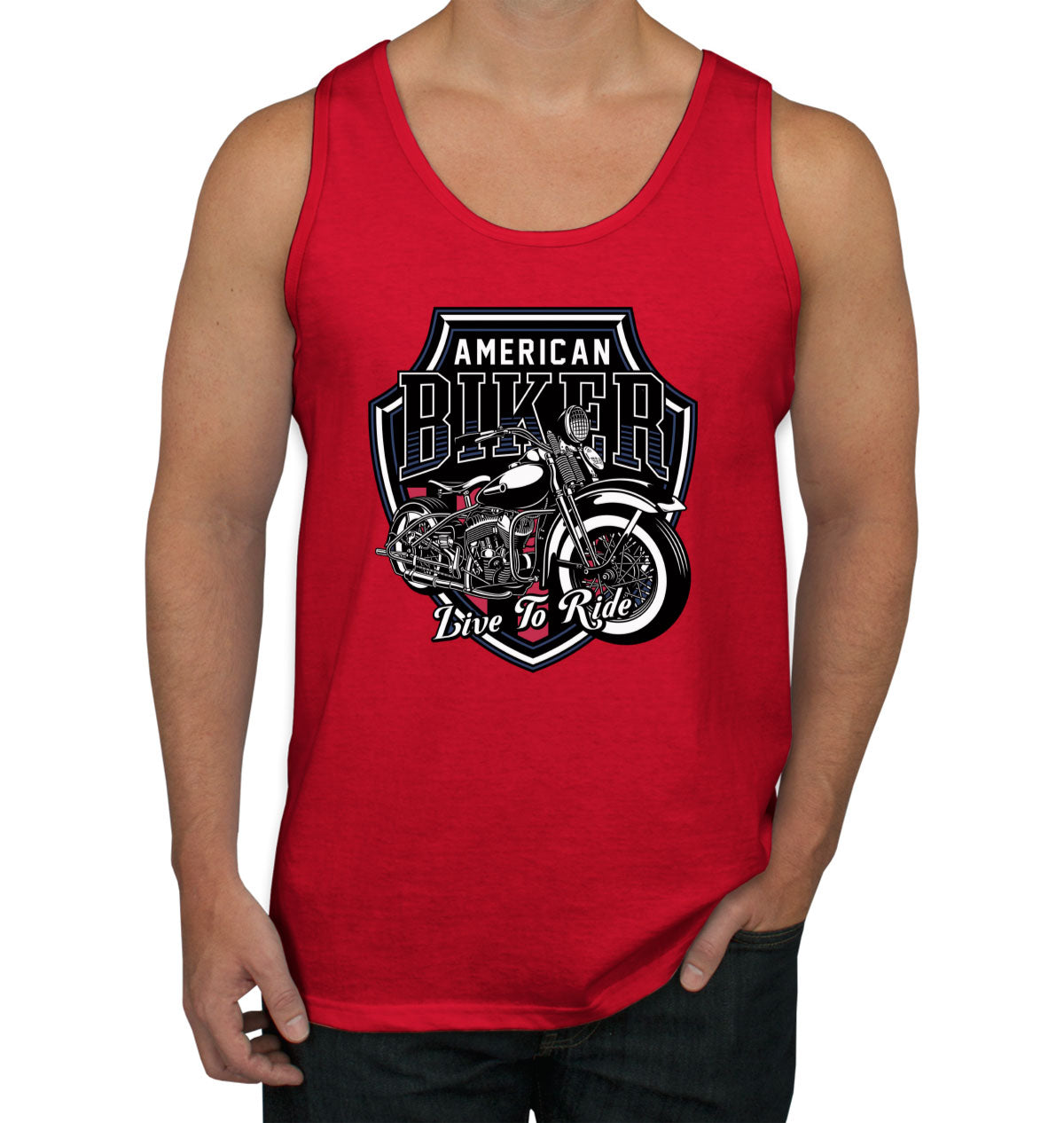 American Biker Live To Ride Motorcycle Men's Tank Top