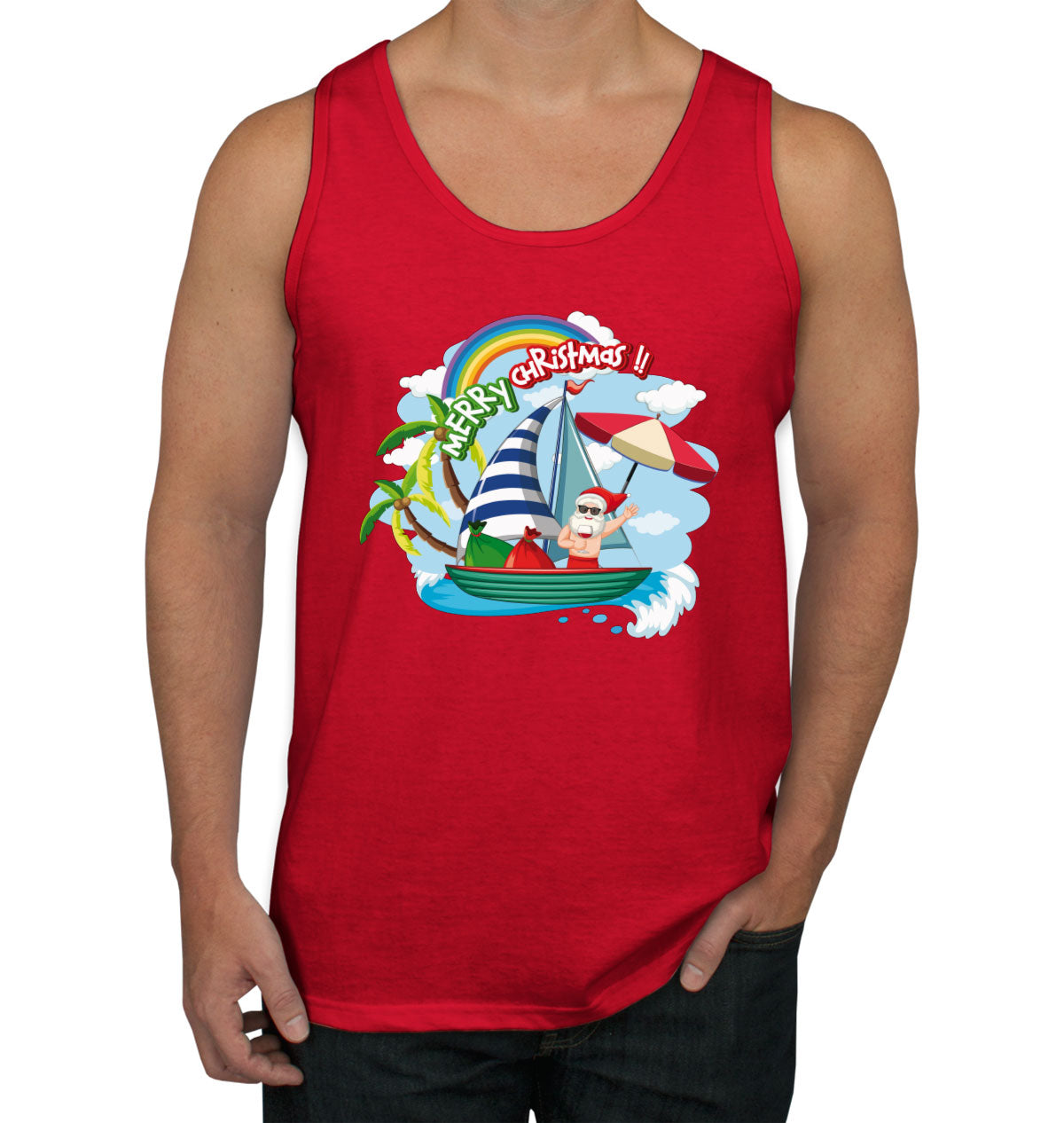 Santa Claus On The Boat In Summer Men's Tank Top