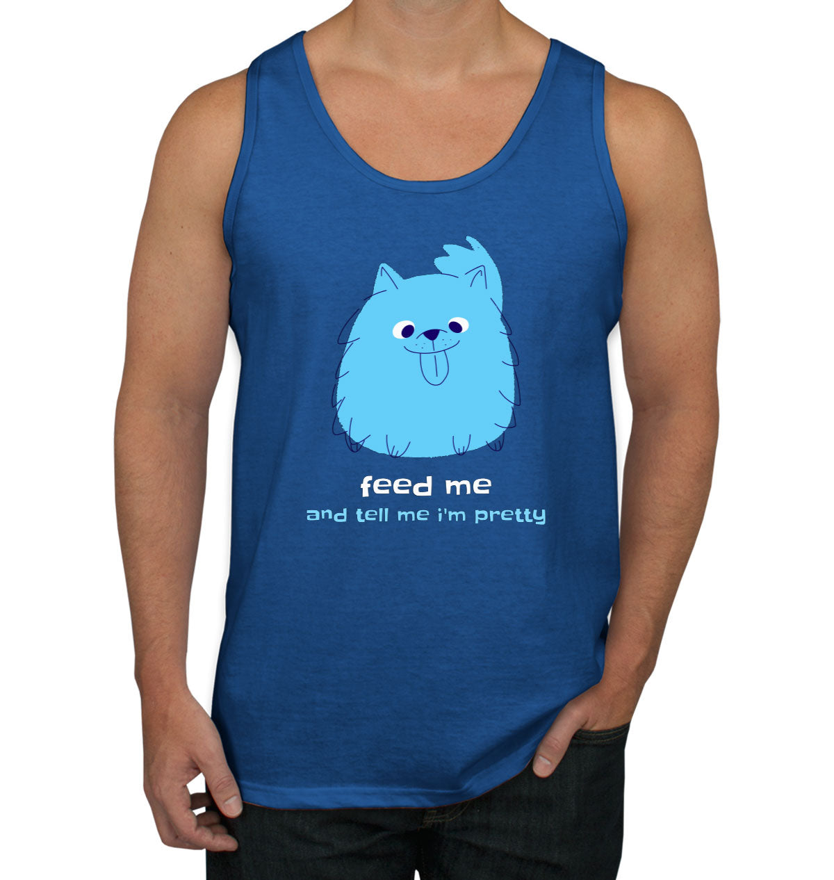 Feed Me And Tell Me I'm Pretty Blue Furry Dog Men's Tank Top