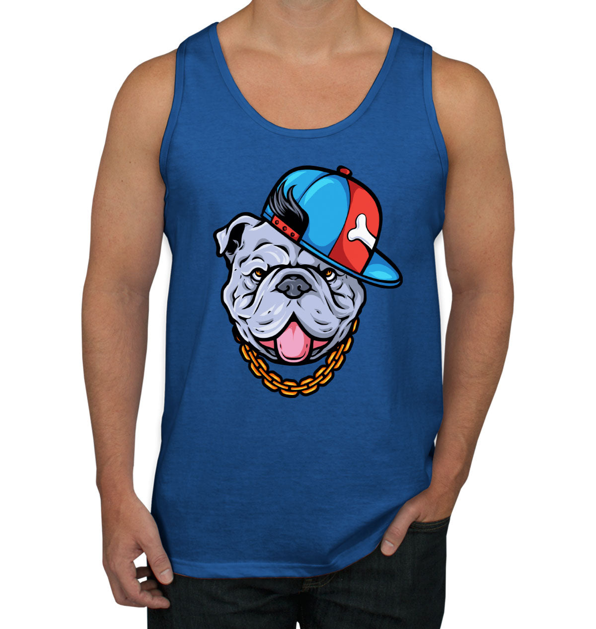 Bulldog Cartoon Wearing Gold Chain Men's Tank Top