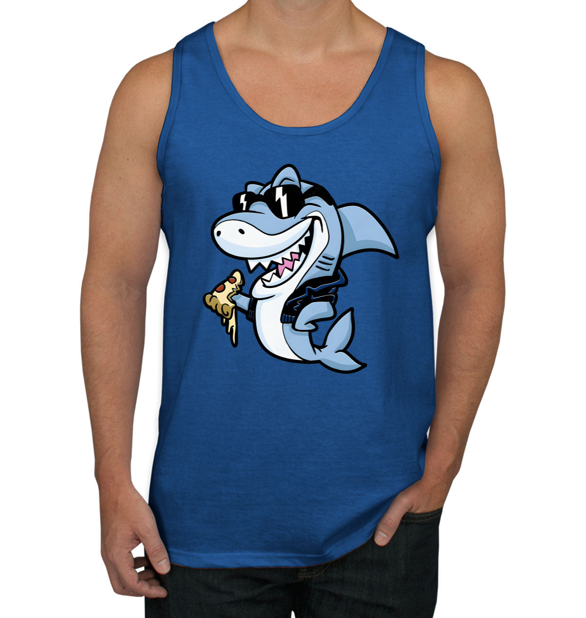 Cool Shark Eating Pizza Men's Tank Top