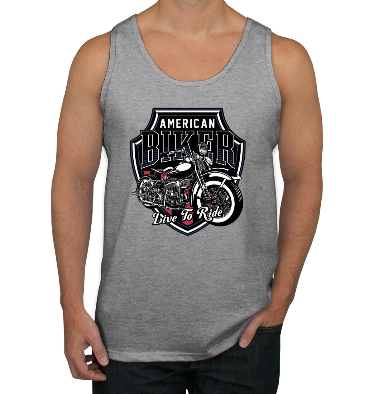 American Biker Live To Ride Motorcycle Men's Tank Top