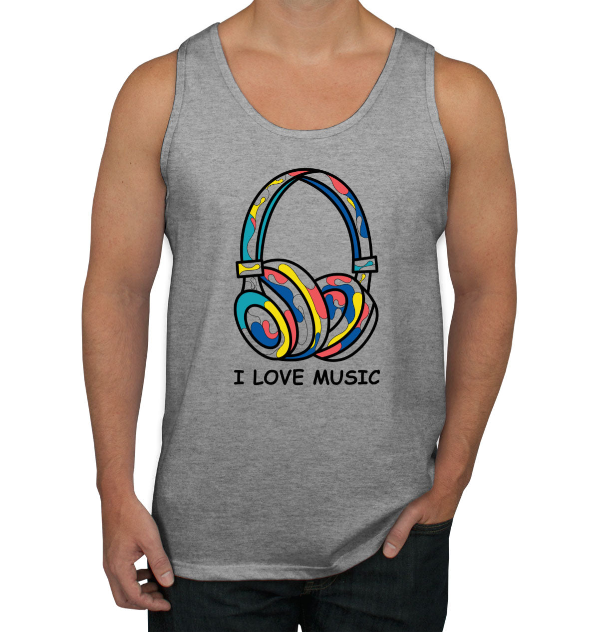 I Love Music Colorful Headphone Men's Tank Top